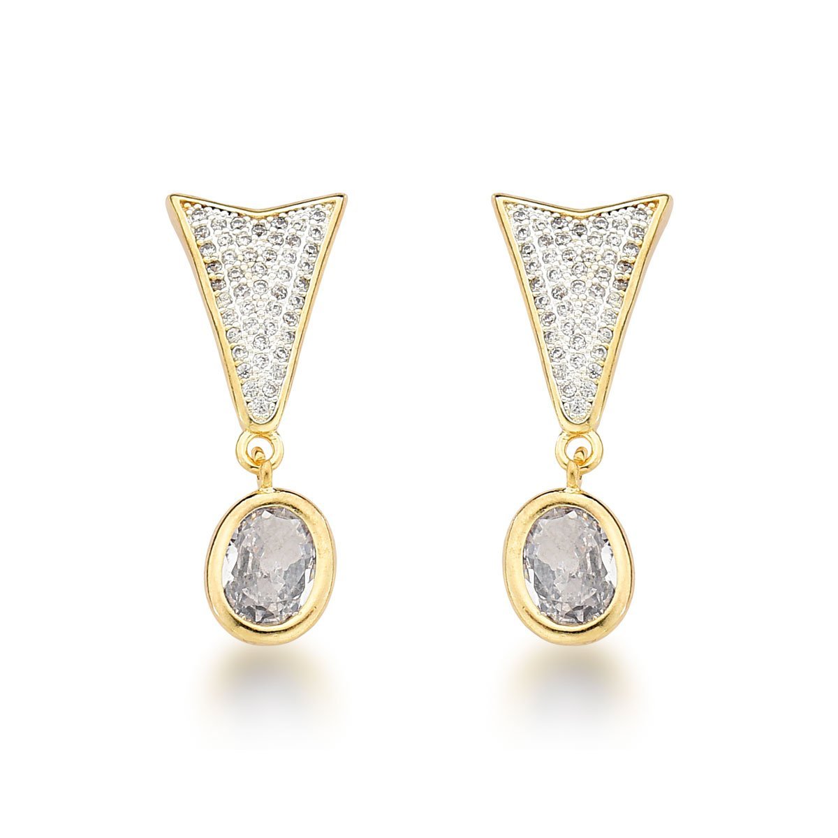 Brinco Triângulo com Pingente Oval Banhado a Ouro 18k Dourado 1