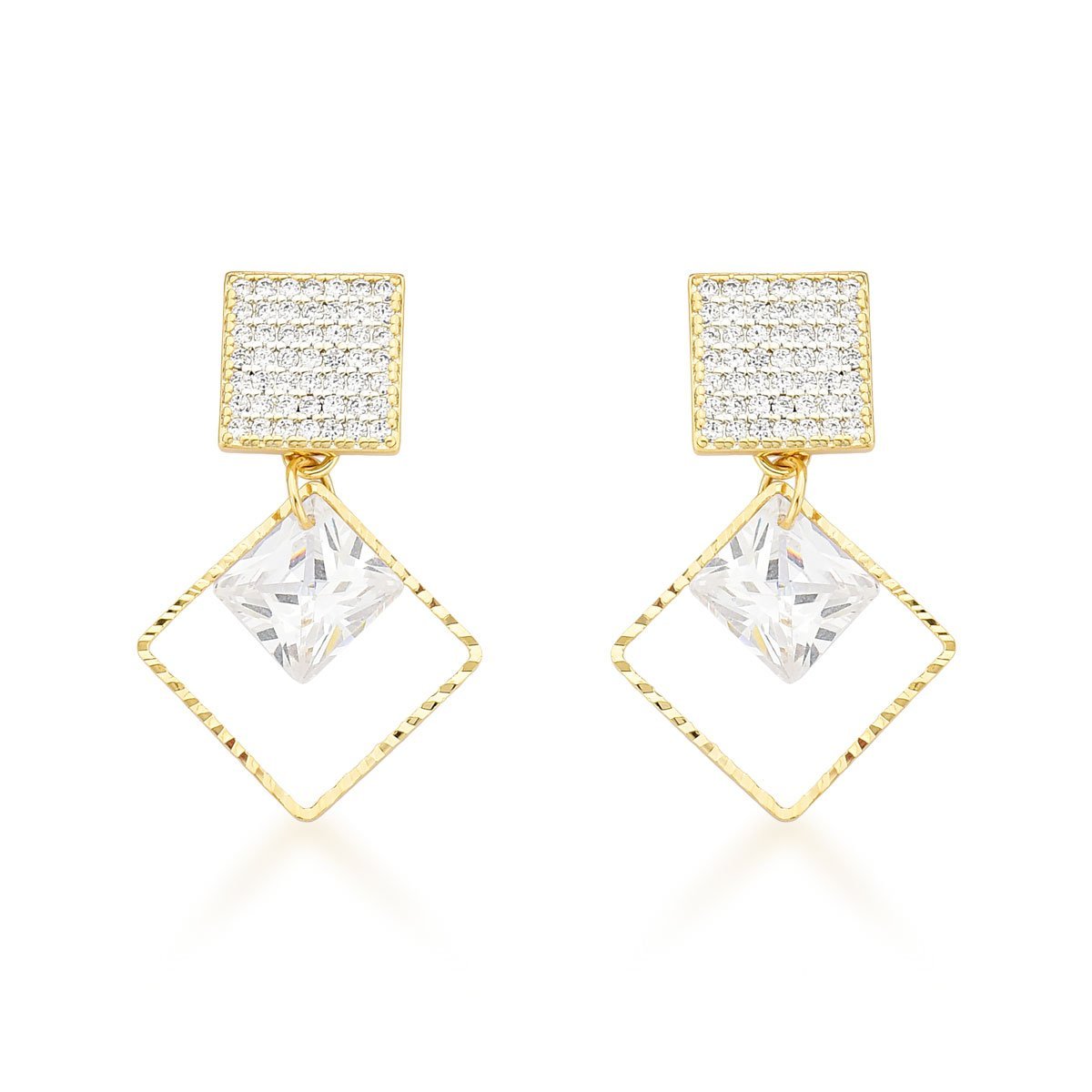 Brinco Sofisticado Zirconia Quadrada Banhada a Ouro 18k Dourado 1