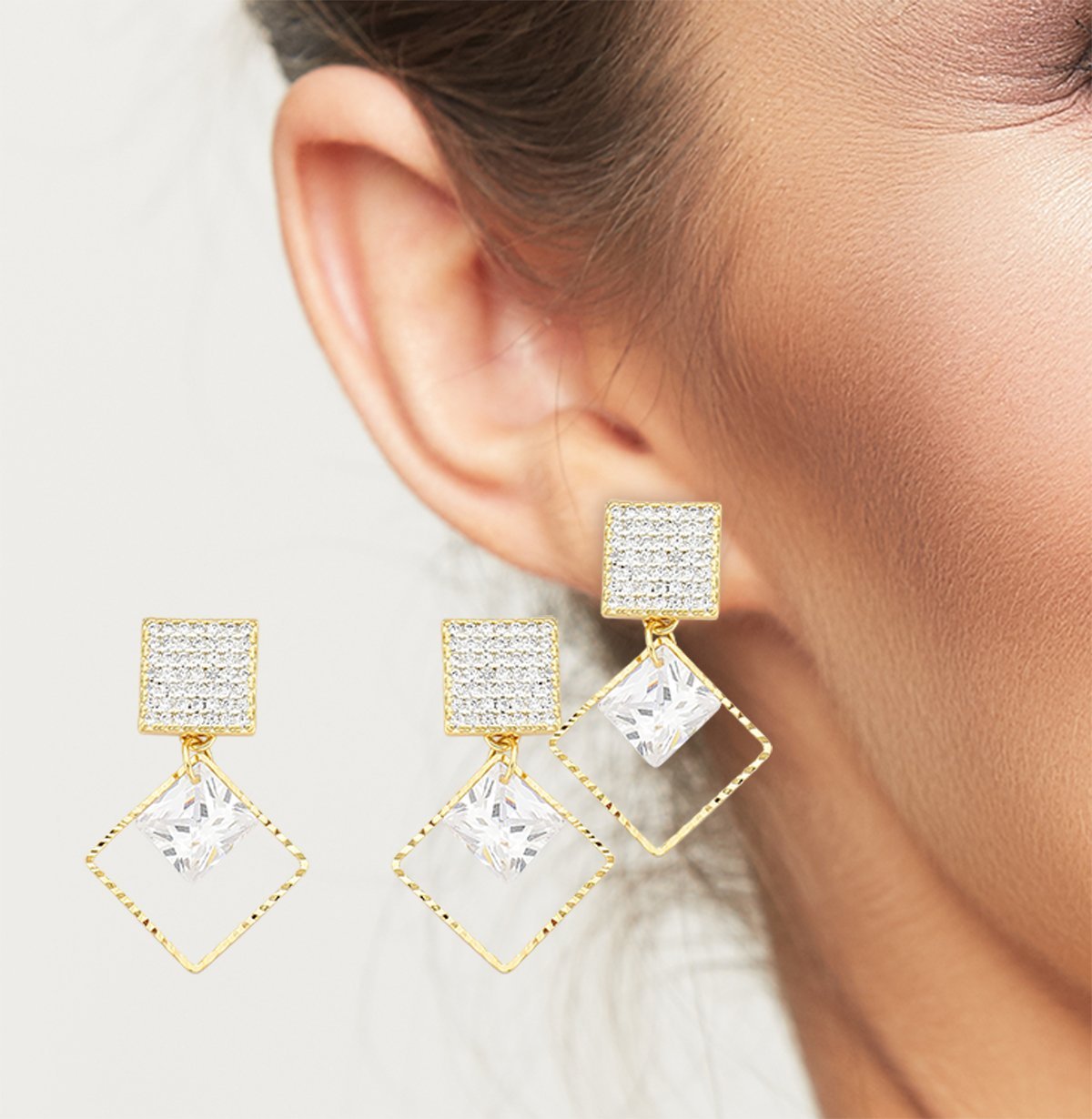 Brinco Sofisticado Zirconia Quadrada Banhada a Ouro 18k Dourado 2