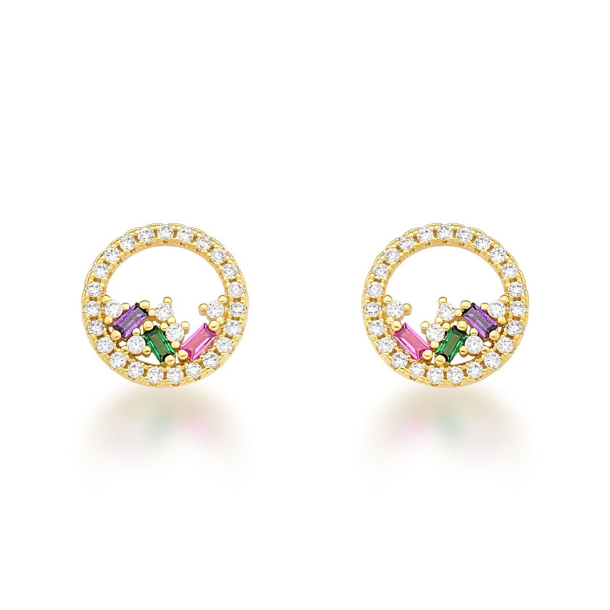 Brinco Redondo com Zirconias Coloridas Banhado a Ouro 18k Dourado 1