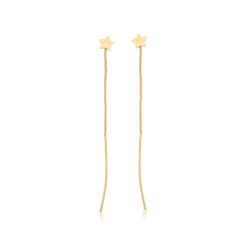 Brinco Fio Passante Estrela Banhado a Ouro 18k Dourado 1