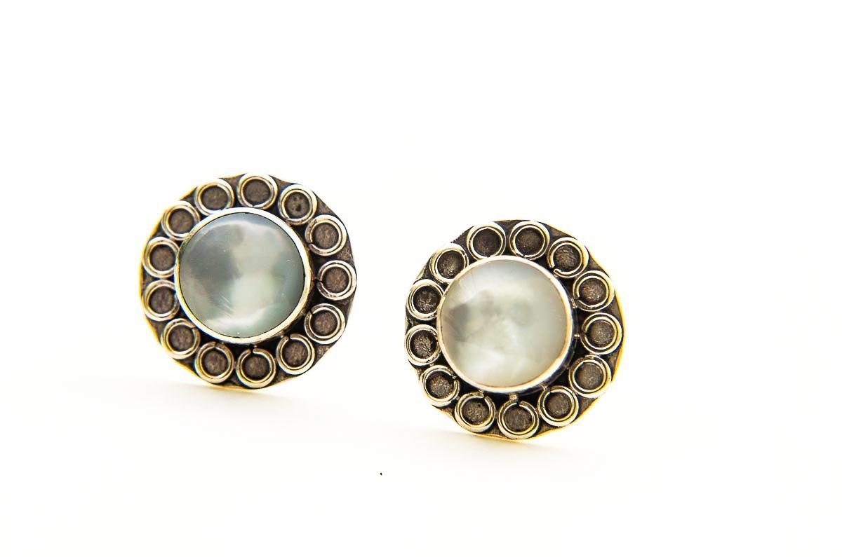 Brinco Flor Prata de Bali 925 - Abalone