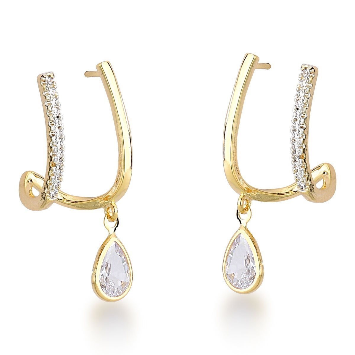 Brinco Ear Hook com ponto de Luz Gota Banhado a Ouro 18k