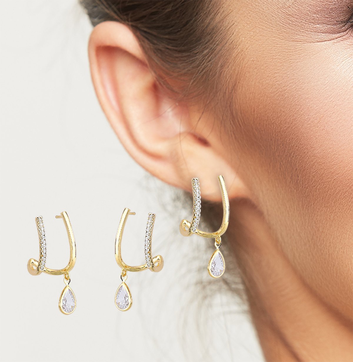 Brinco Ear Hook com ponto de Luz Gota Banhado a Ouro 18k Dourado 2