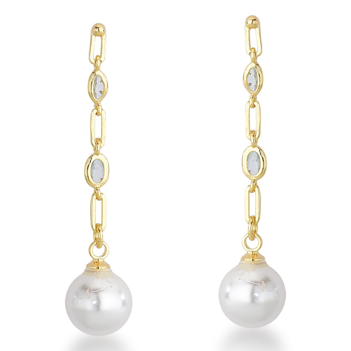 Brinco Delicado Pérola e Corrente Banhado a Ouro 18k Rosa Dourado 1