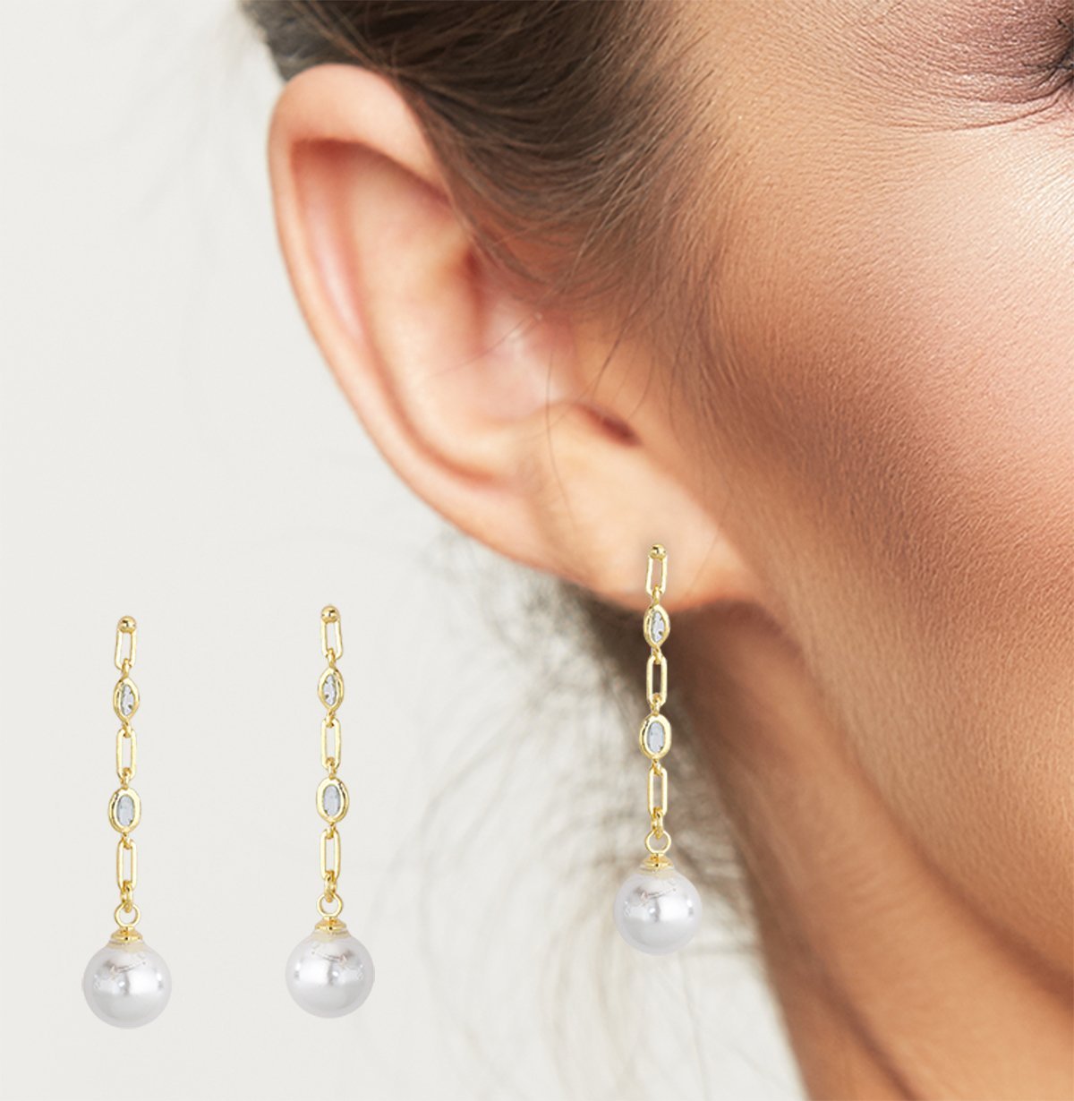 Brinco Delicado Pérola e Corrente Banhado a Ouro 18k Rosa Dourado 2