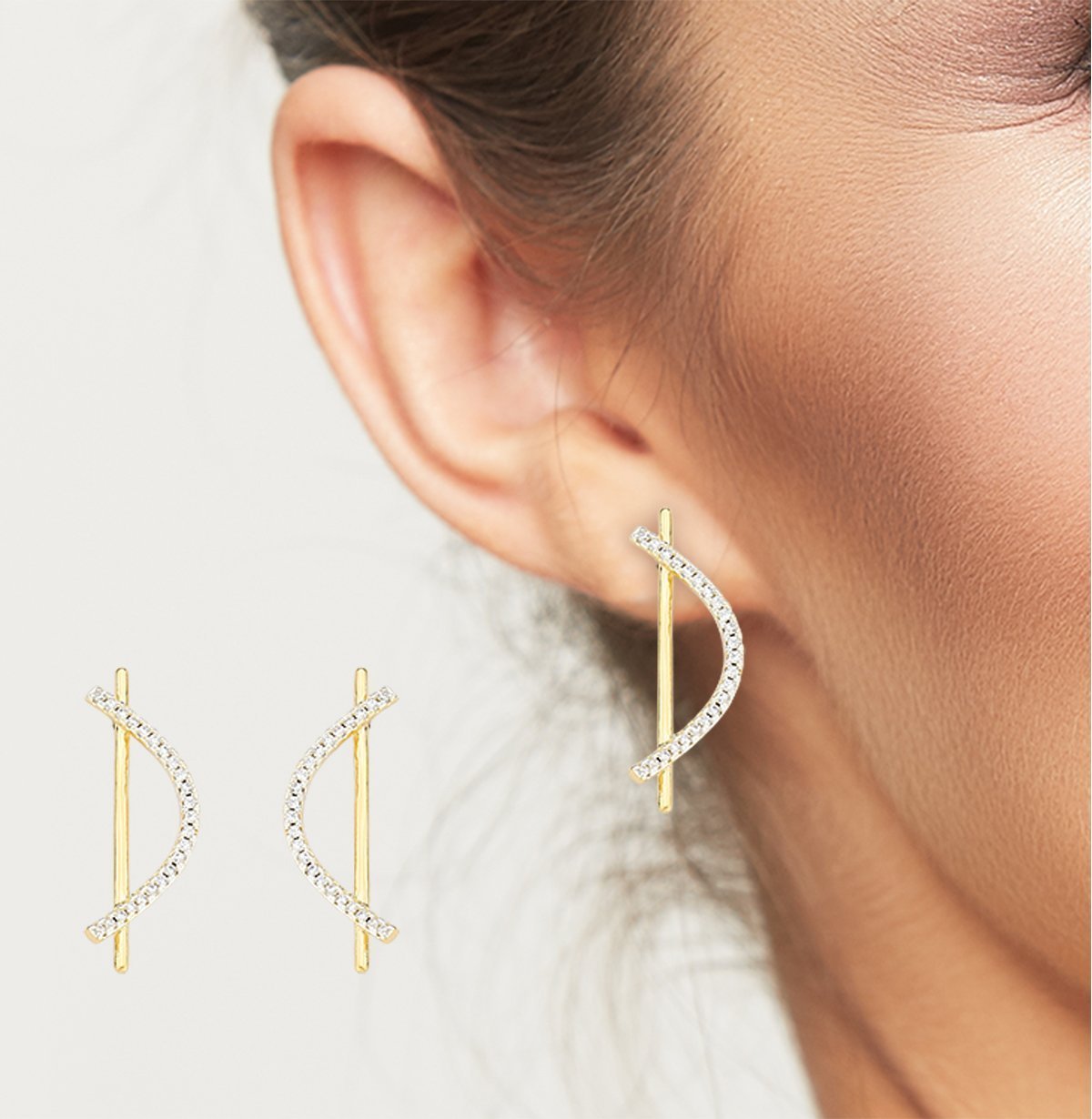 Brinco Delicado Palito com Onda Cravejada Banhado a Ouro 18k Dourado 2