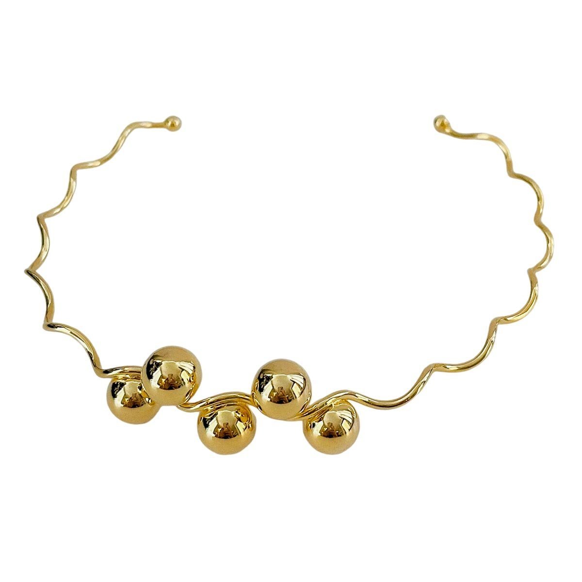 Colar Aro Ondulado com Bolas Banhado a Ouro 18k Dourado 3