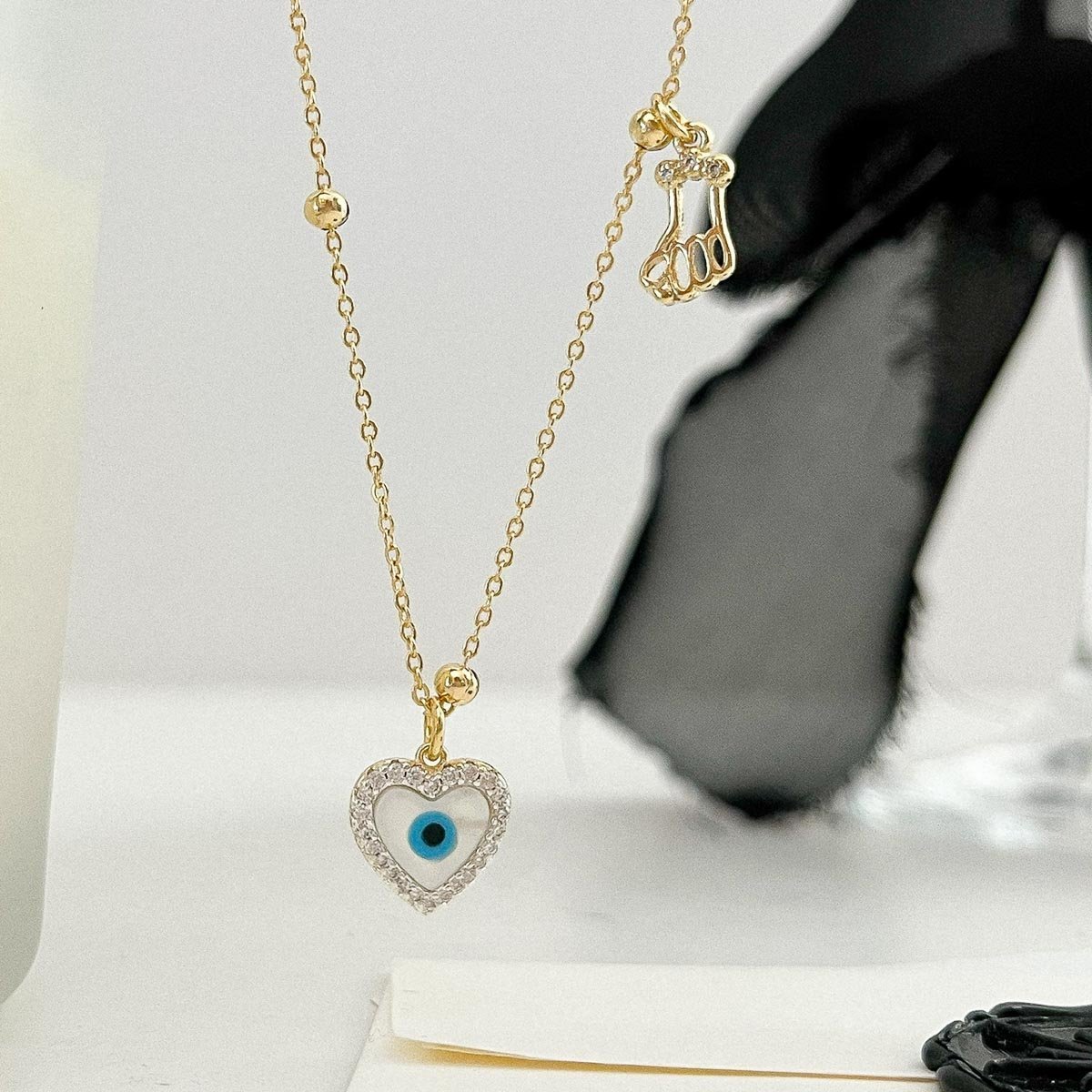 Colar Olho Grego com Corrente de Bolinhas Banhado a Ouro 18k Dourado 2