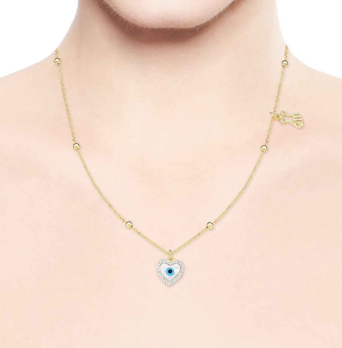 Colar Olho Grego com Corrente de Bolinhas Banhado a Ouro 18k Dourado 3