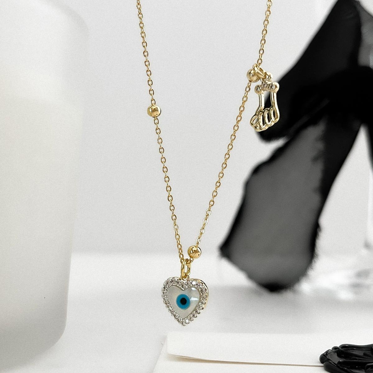 Colar Olho Grego com Corrente de Bolinhas Banhado a Ouro 18k Dourado 4