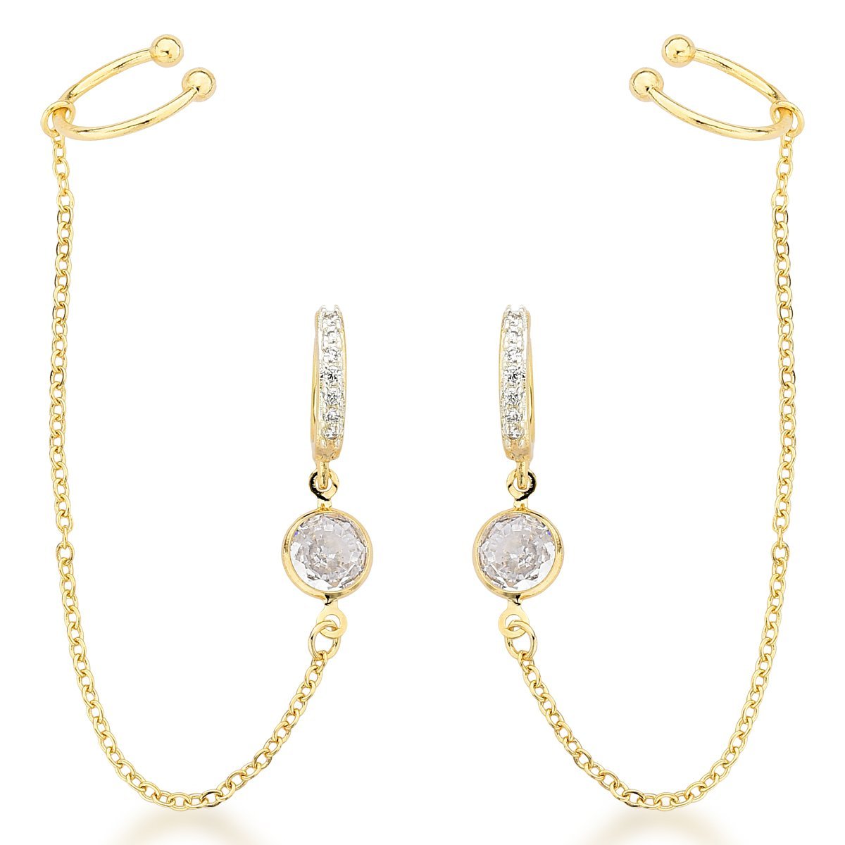 Brincos Jovial com Zircônia Banhados em Ouro 18k – Design Moderno e Chique Dourado 1