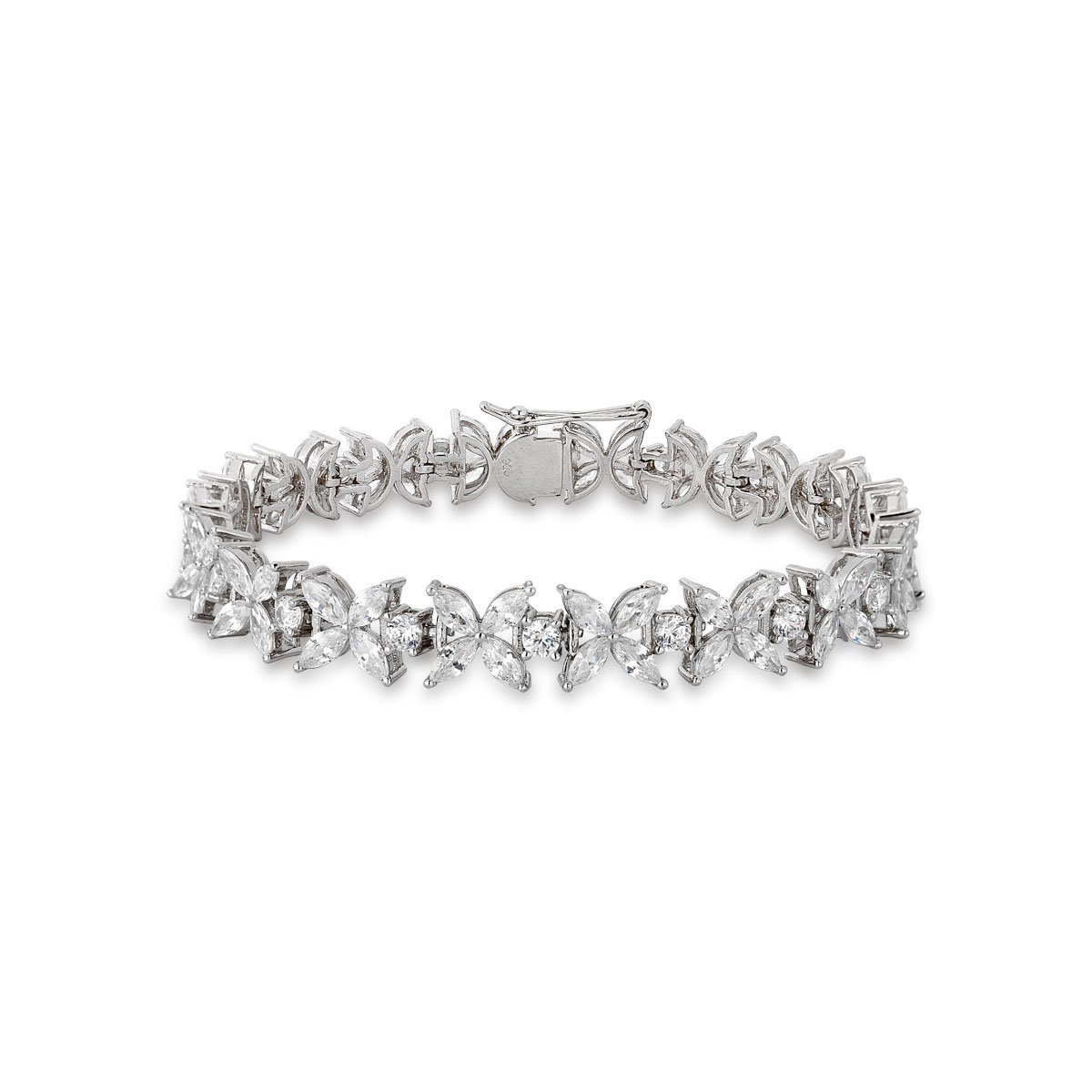 Pulseira Festa Flores com Zirconias Prata 925 - 18cm Prata 1