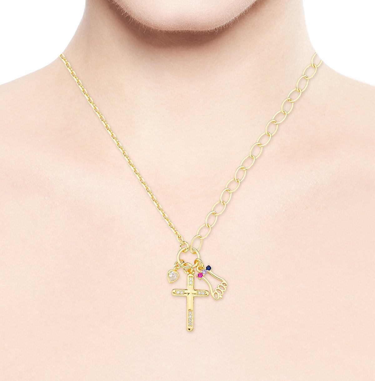 Colar com Crucifixo e dois tipos de elos Banhado a Ouro 18k Dourado 2