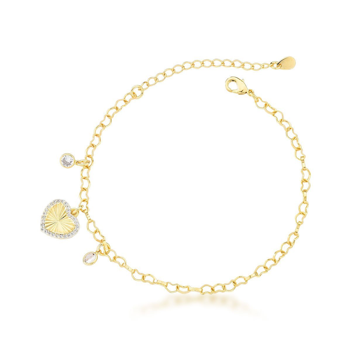 Pulseira com Pingente de Coração e Detalhes em Zircônia: Puro Romance - 17cm