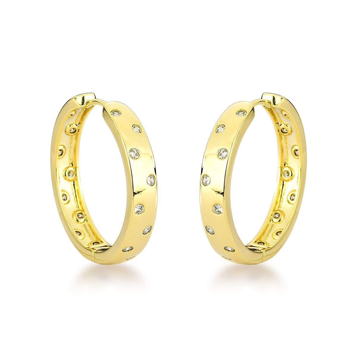 Brincos de Argola com Zirconias Espalhados - Elegância em Ouro 18k Banhado - 3cm