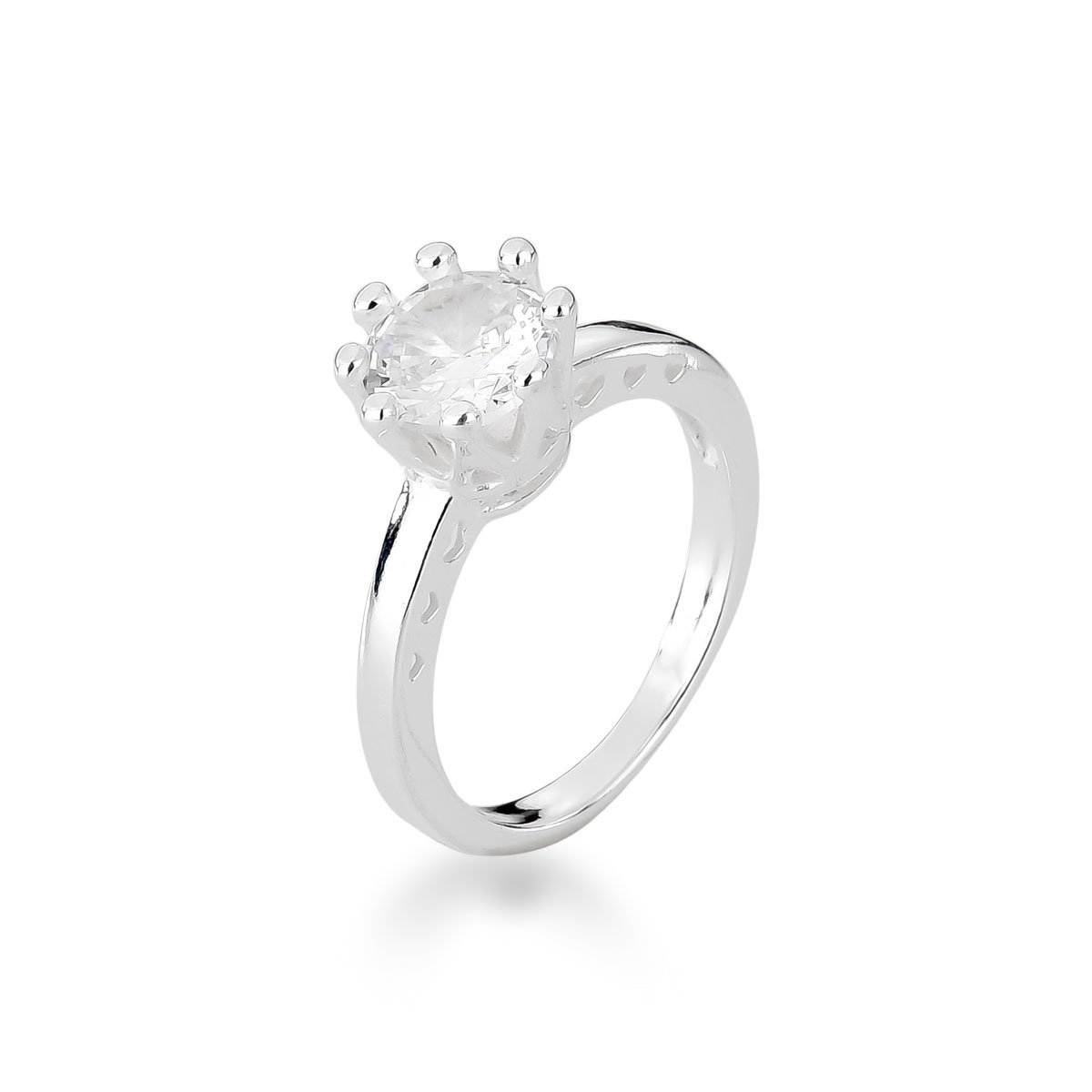 Anel Solitario com Detalhes Laterais Prata 925 - 21 Prata 1