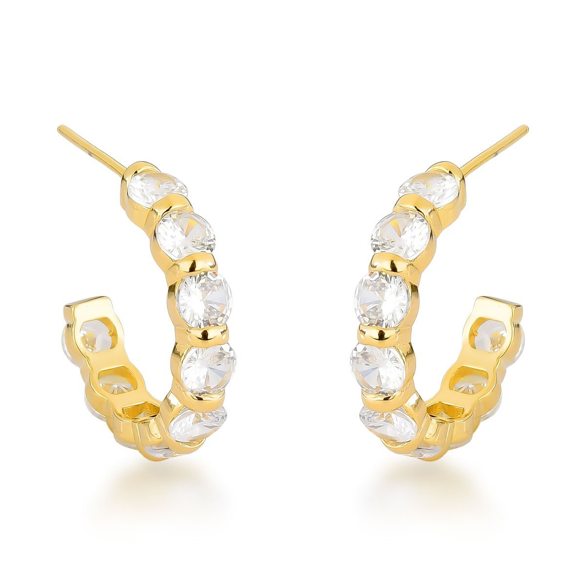 Brincos de Argola Estilo Riviera - Brilho de Cristal e Ouro 18k Banhado - 2cm Dourado 1