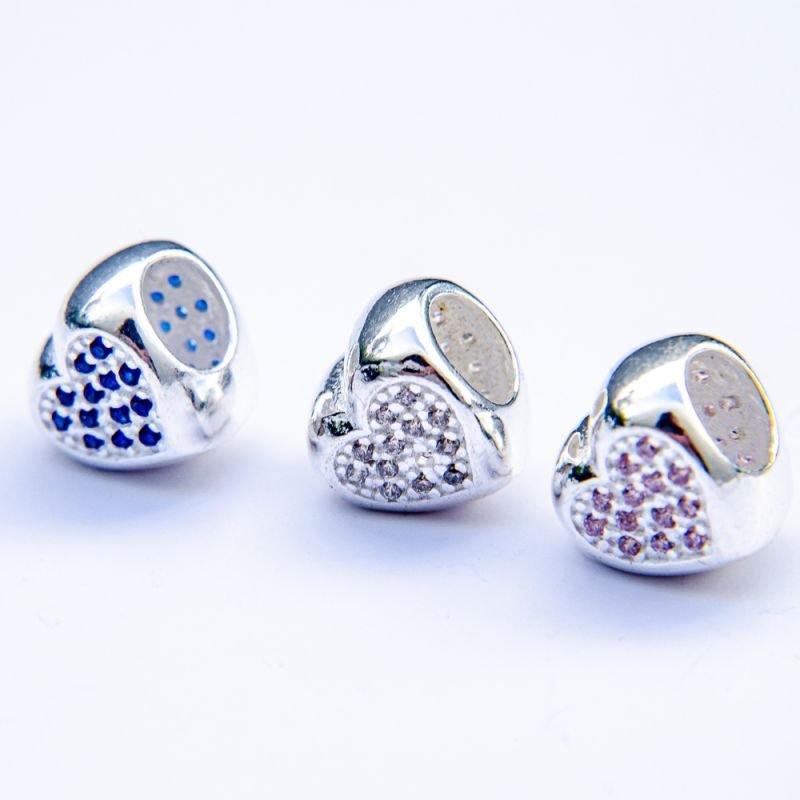 Berloque Espaçador Coração cravejado Prata 925 - Verde Prata 1