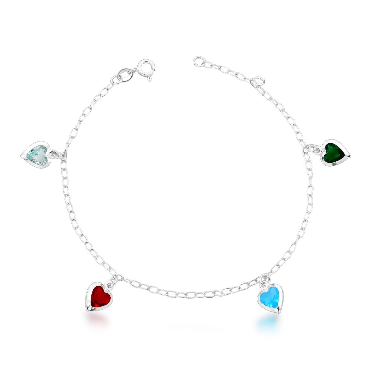 Pulseira Minimalista corações coloridos Zirconias Prata 925 Prata 1