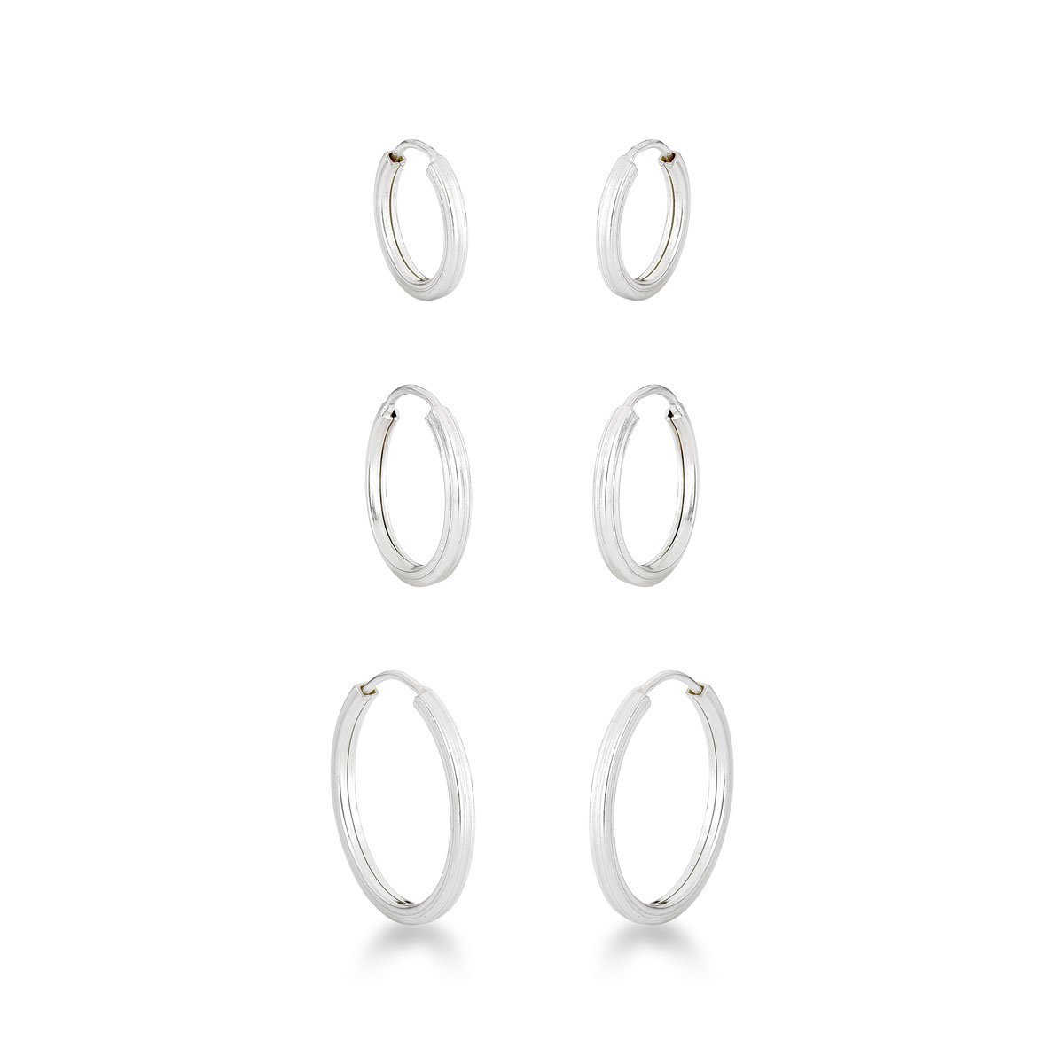 Trio de Brincos Lisos Fio Quadrado Unissex Prata 925 Prata 1