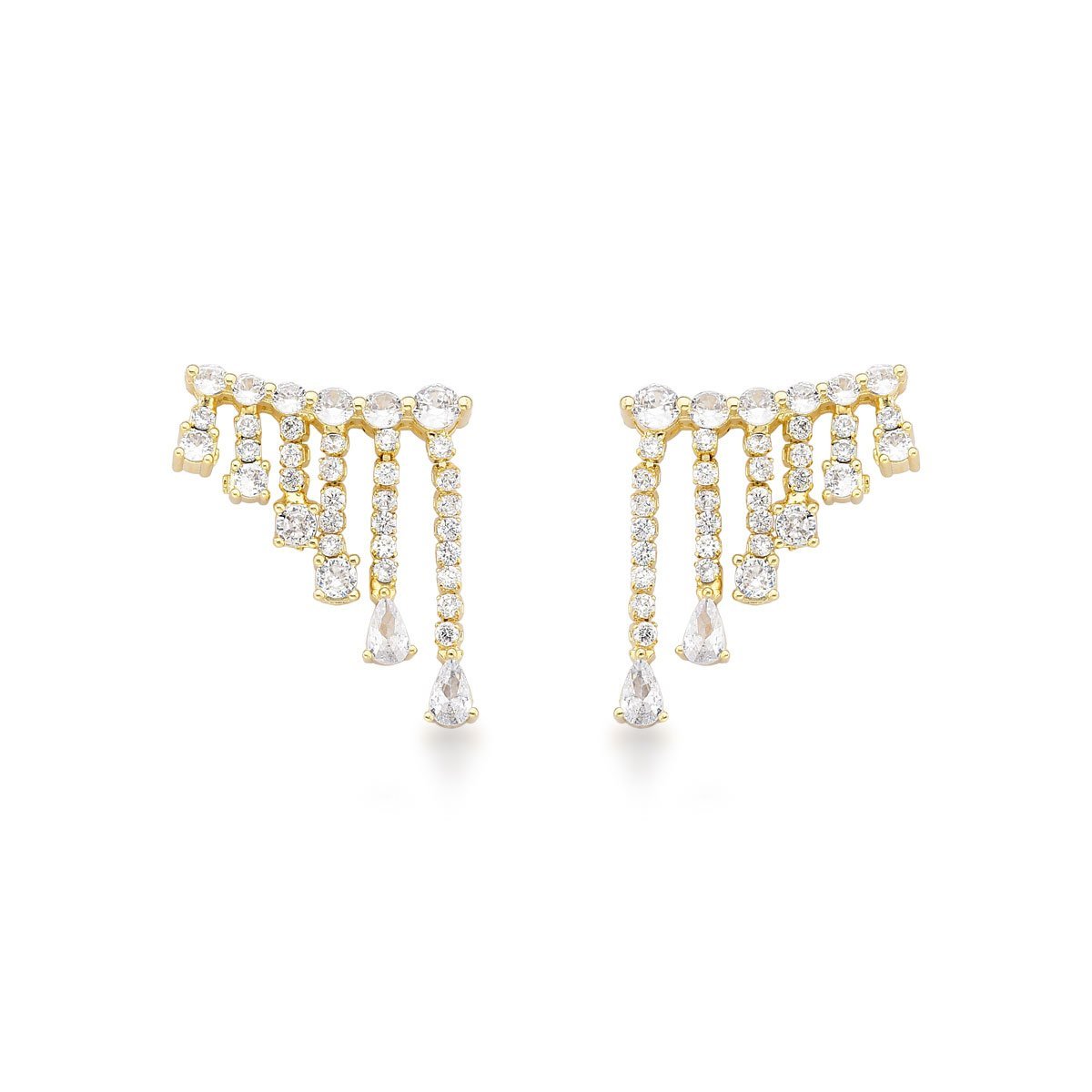 Brincos Cascata de Cristal Semijoia  para Festas – Luxo Radiante - Banhado a Prata Dourado 1