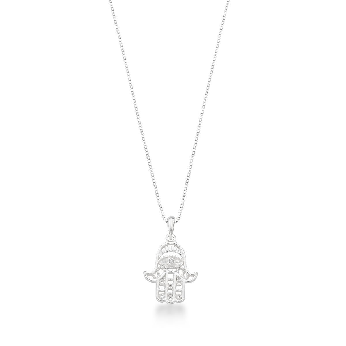 Colar Mão de fatima com Olho Grego Prata 925 - 45cm