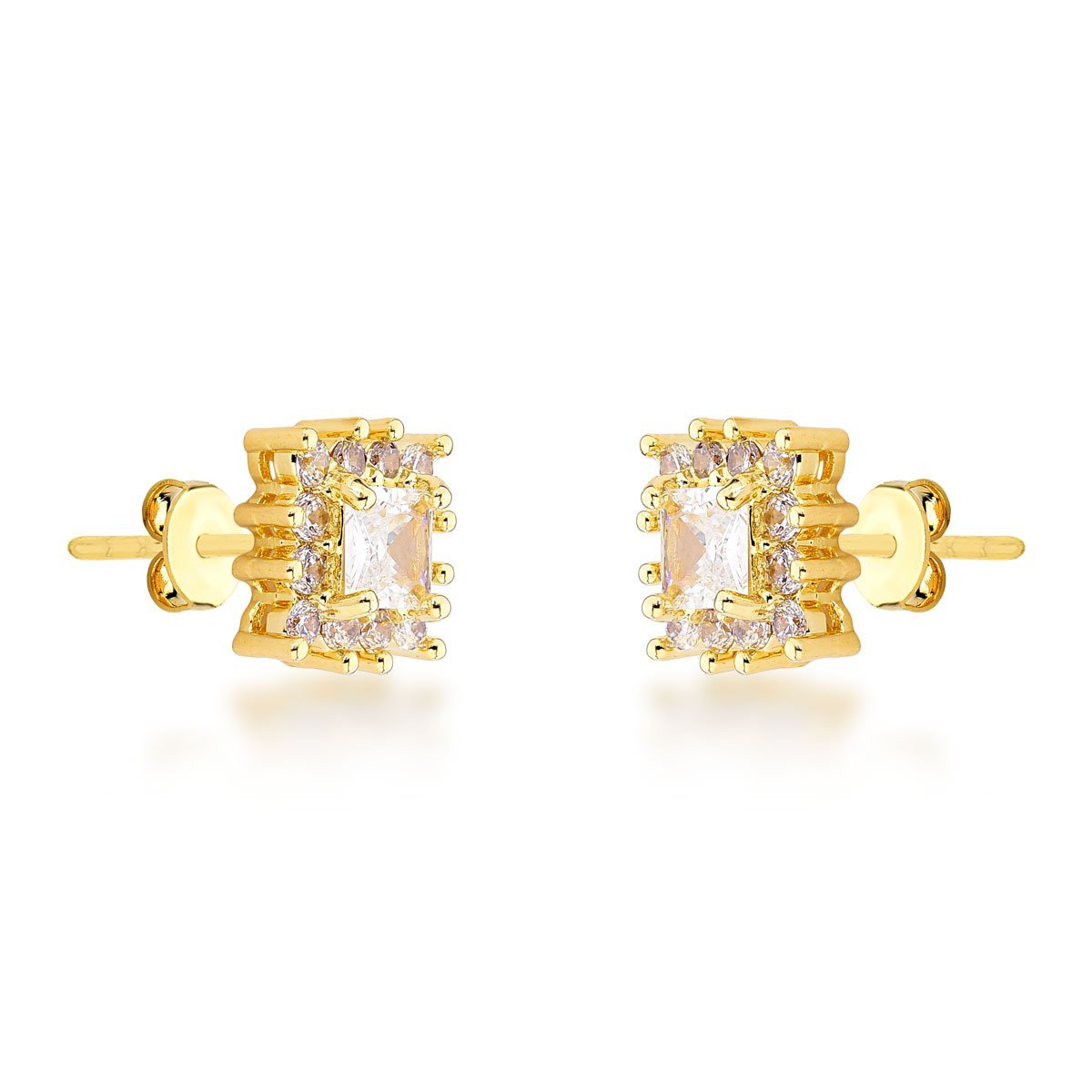 Brinco Quadrado Ponto de Luz Atraktiva Banhado a Ouro 18k Dourado 1