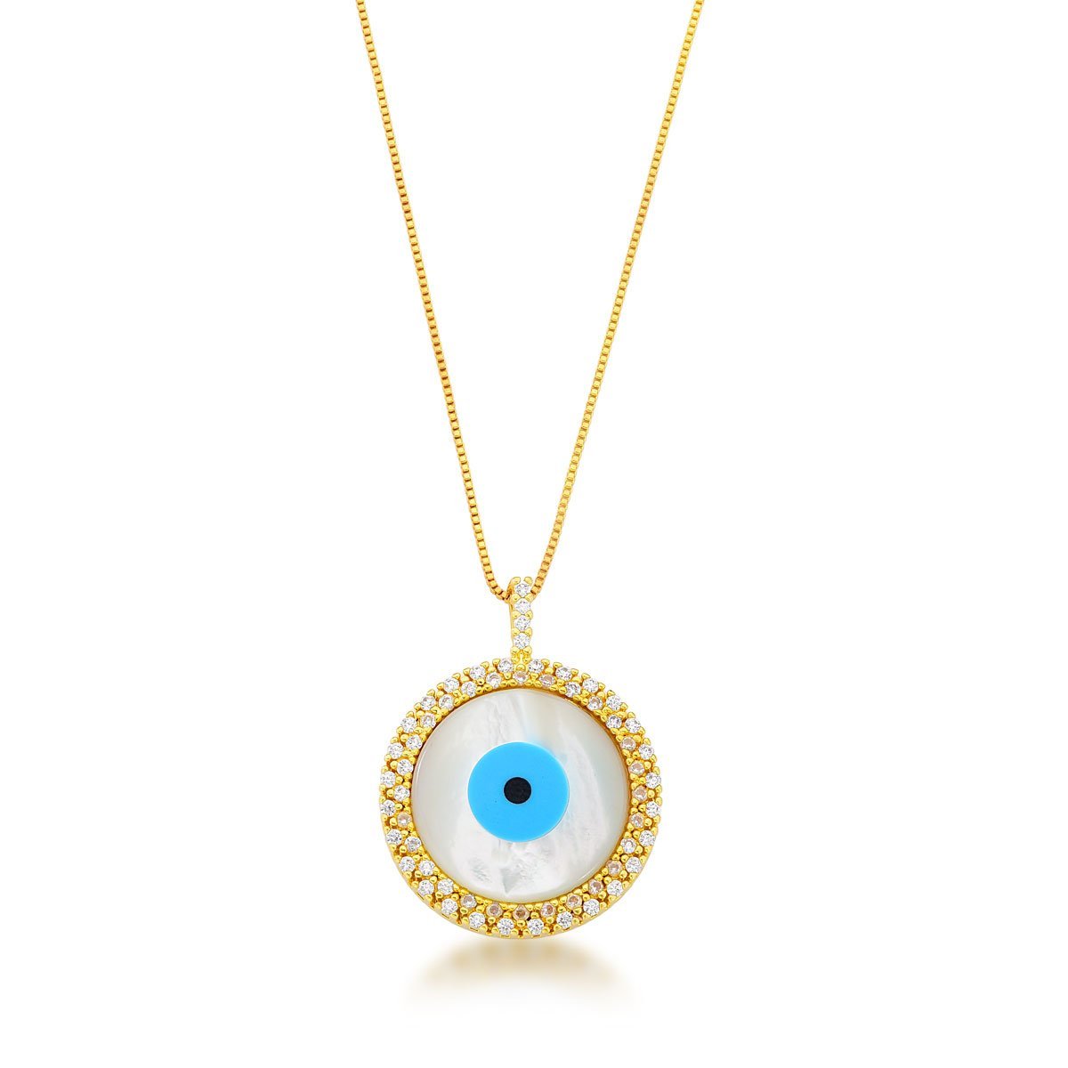 Colar Olho Grego Redondo Madreperola Banhado a Ouro 18k Dourado 1