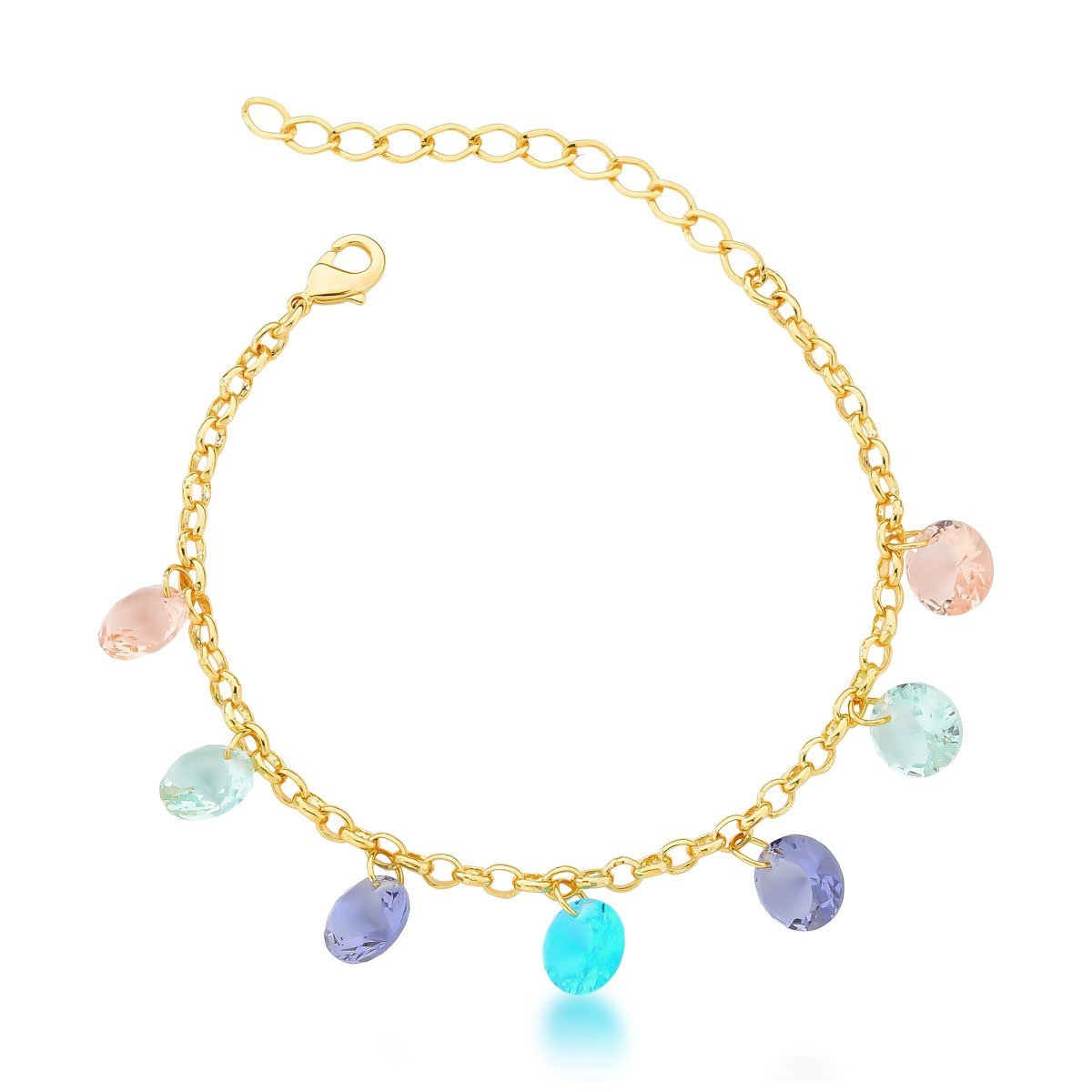 Pulseira com Zirconias Coloridas Banhada a Ouro 18k Dourado 1