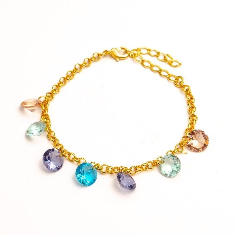 Pulseira com Zirconias Coloridas Banhada a Ouro 18k Dourado 2