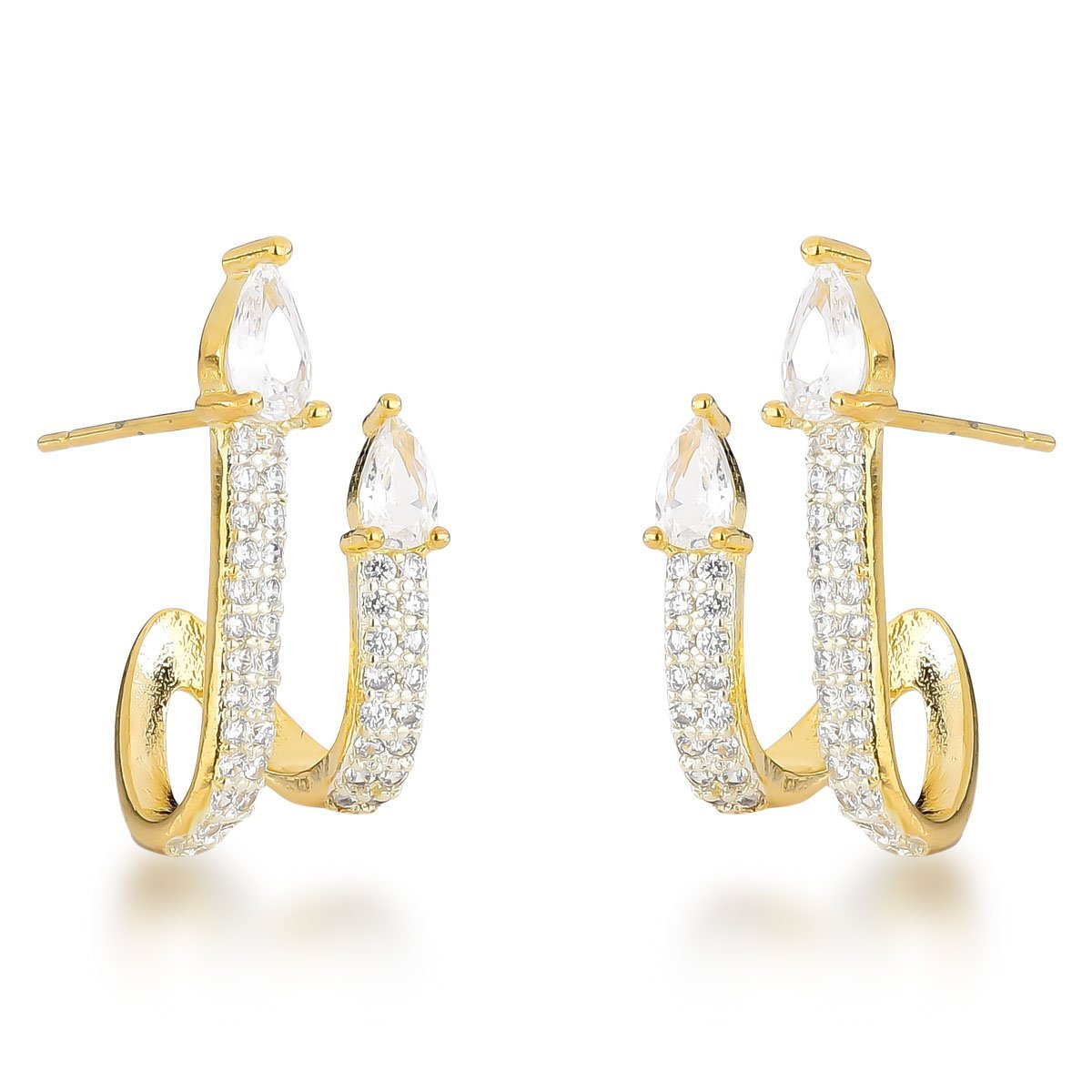 Brincos de Luxo com Cristais Zircônias e Banho de Ouro 18k - Cristal Dourado 2