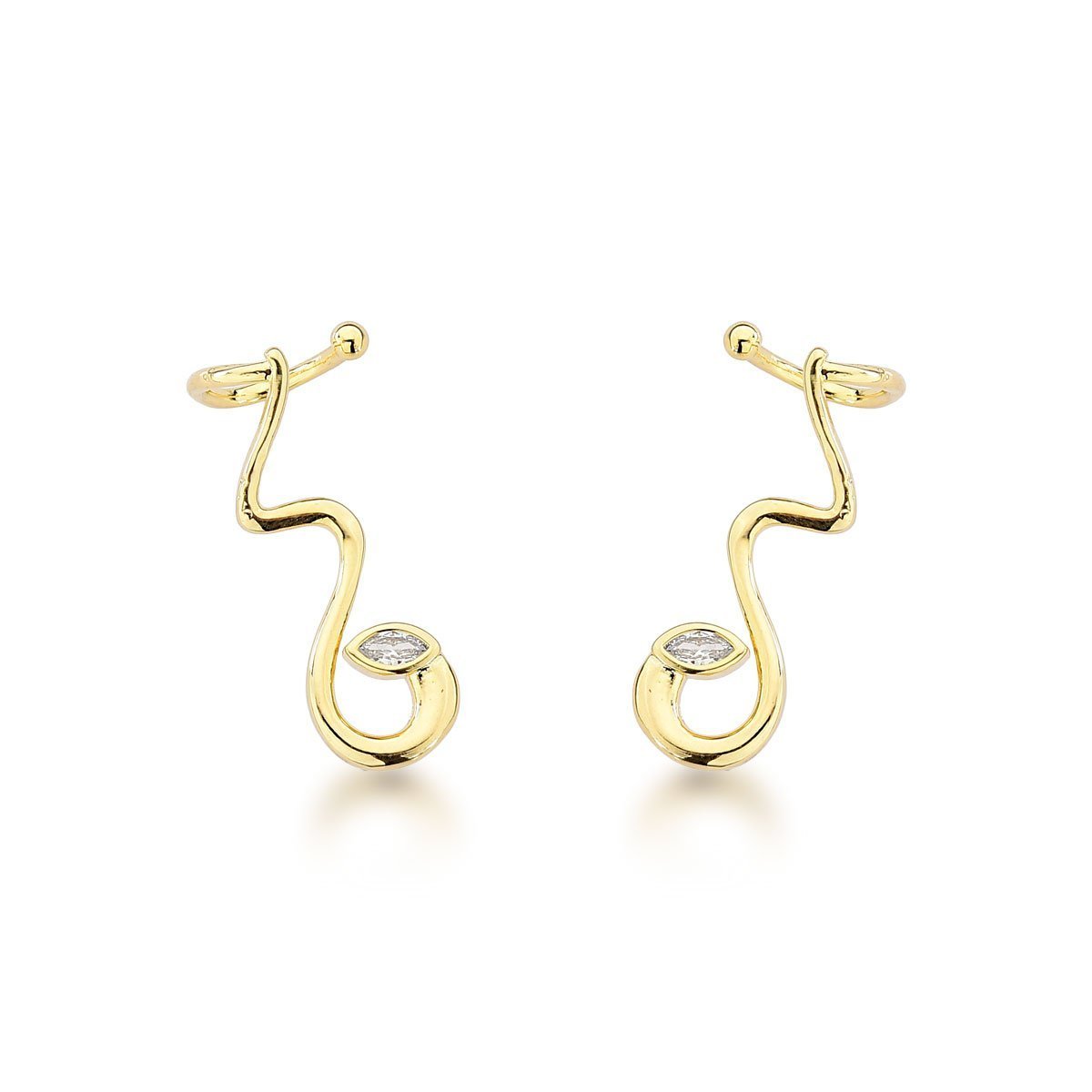 Charme Serpente: Brincos Ondulados Banhados a Ouro 18k com Zircônia Banhado a Ouro 18k Dourado 1