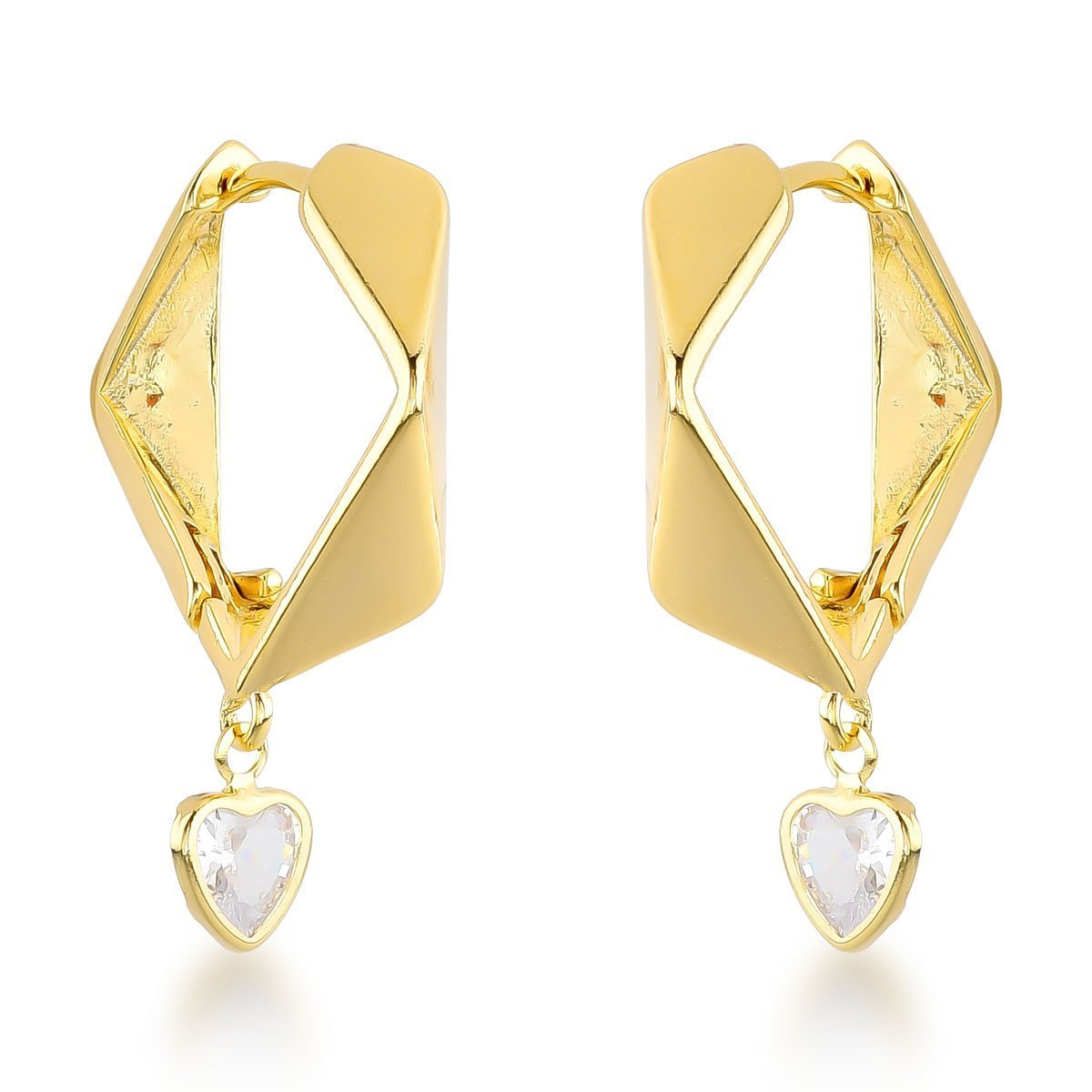 Brincos de Argola com Pingente de Coração em Zircônia - Banhados a Ouro 18k Dourado