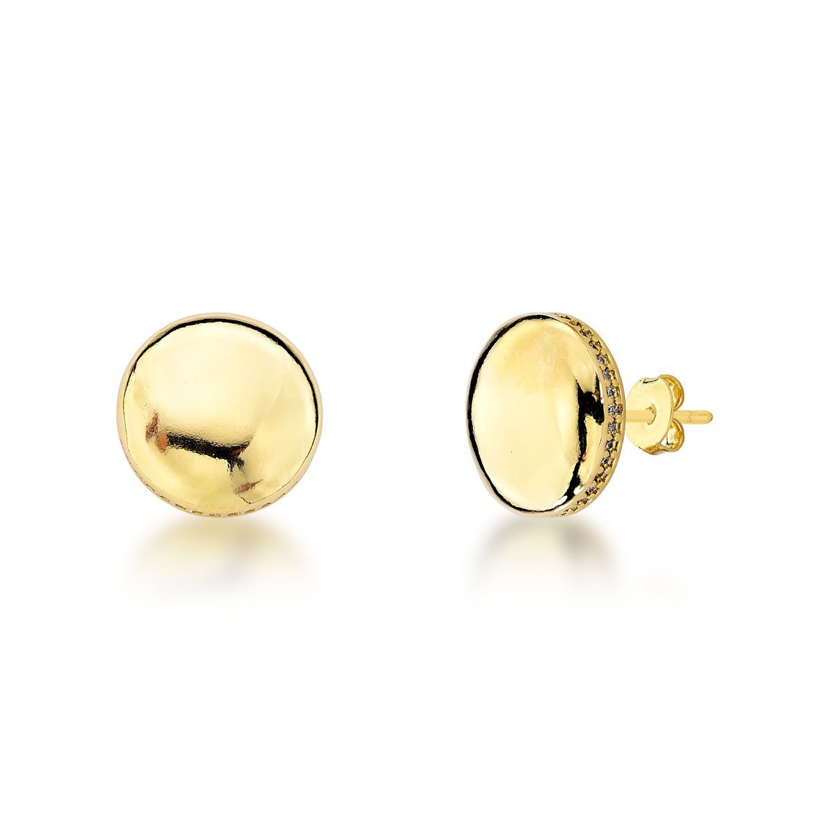 Brincos de Botão Banhados a Ouro 18k - Design Clássico e Polido Dourado 1