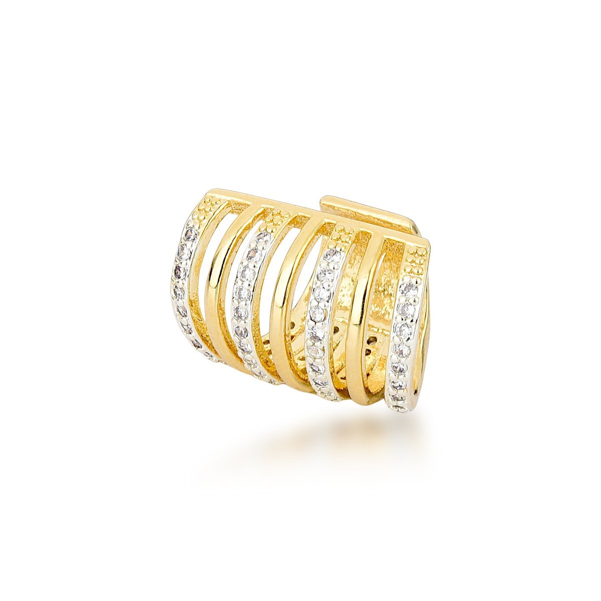 Piercing Fake de Luxo - Estilo Argola Banhado em Ouro 18k com Detalhes Brilhantes Dourado 1