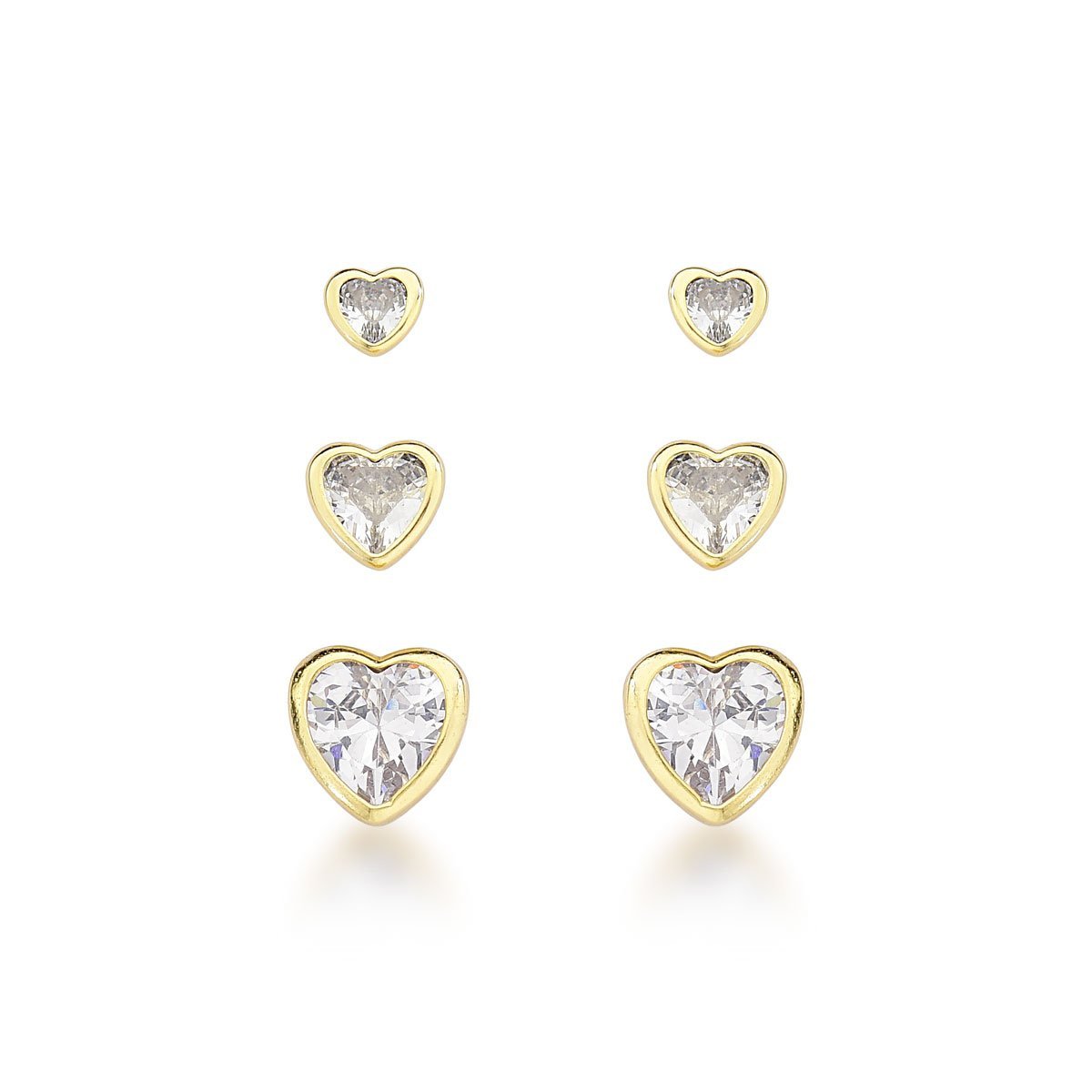 Corações Radiantes: Trio de Brincos Delicados com Banho de Ouro 18k Dourado 1