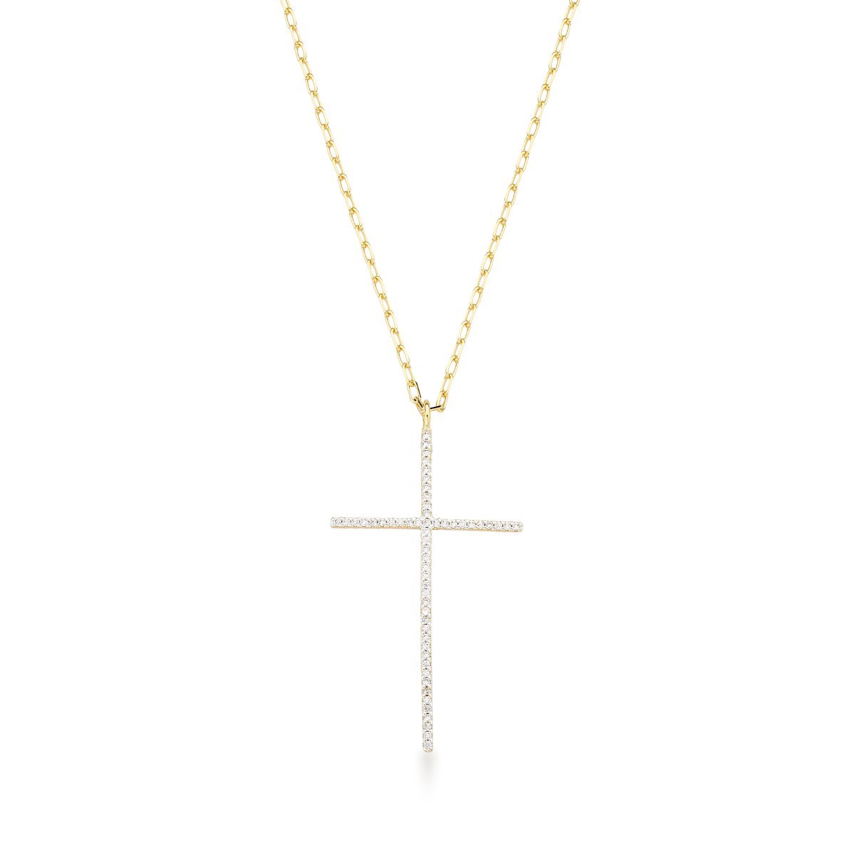 Luxo Sagrado: Colar Banhado em  Ouro 18k com Crucifixo Detalhado em Zircônia