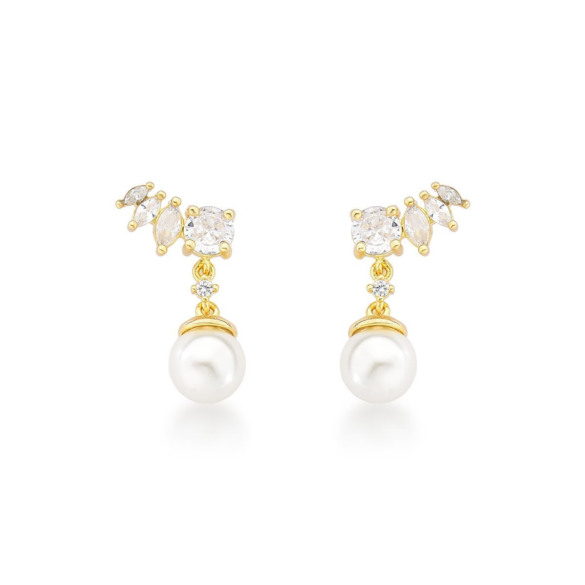 Luxo e Sofisticação: Brincos de Pérola com Zircônias e Ouro 18k Dourado 1