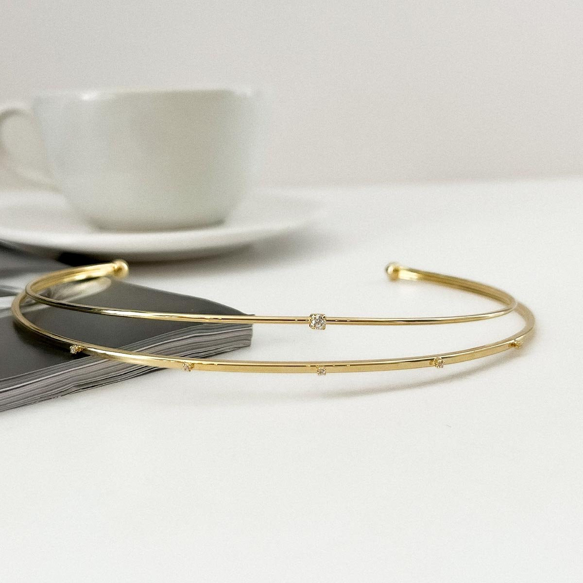 Colar Aro Duplo com ponto de Luz Banhado  a Ouro 18k Dourado 2