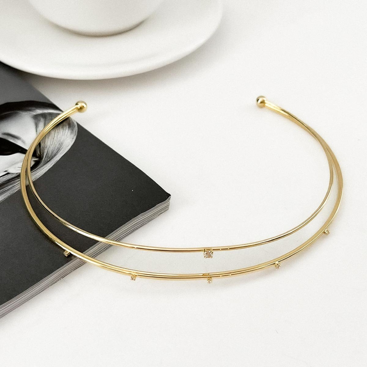 Colar Aro Duplo com ponto de Luz Banhado  a Ouro 18k Dourado 3