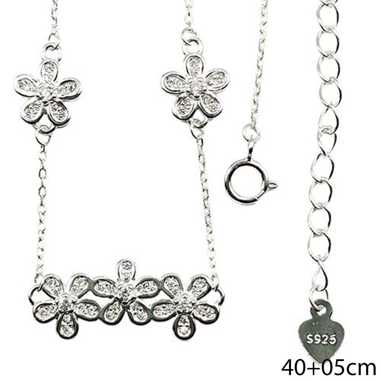 Colar Flores Cristais Minimalistas Prata 925 Prata 3