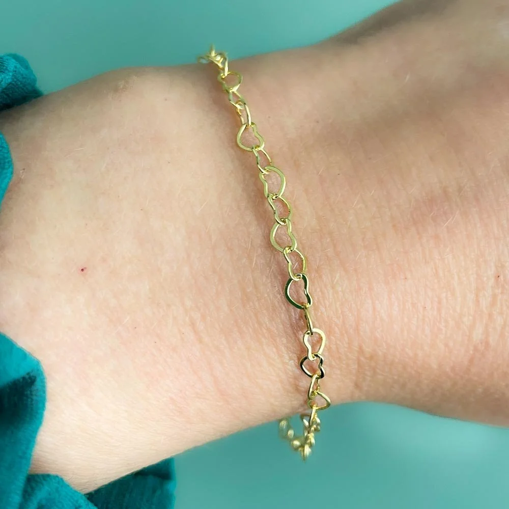 Pulseira Elo coração 2,5mm Banhada a Ouro 18k Dourado 2