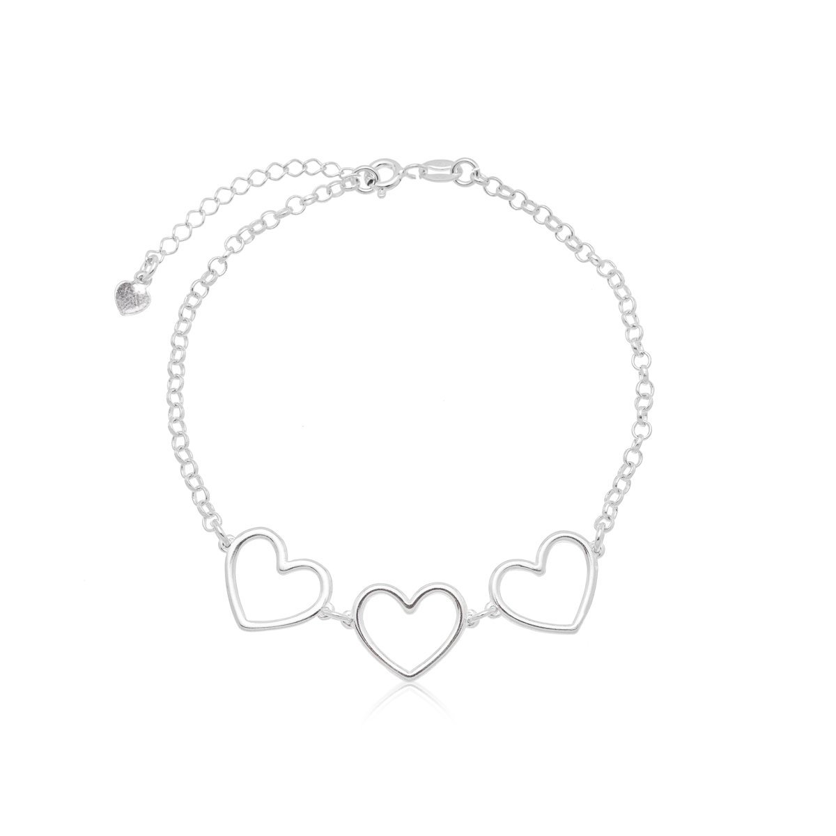Pulseira 03 Corações Vazados Prata 925 Prata 1