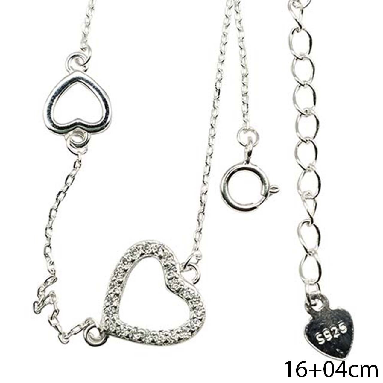 Pulseira Dois Corações Prata 925 Prata 2