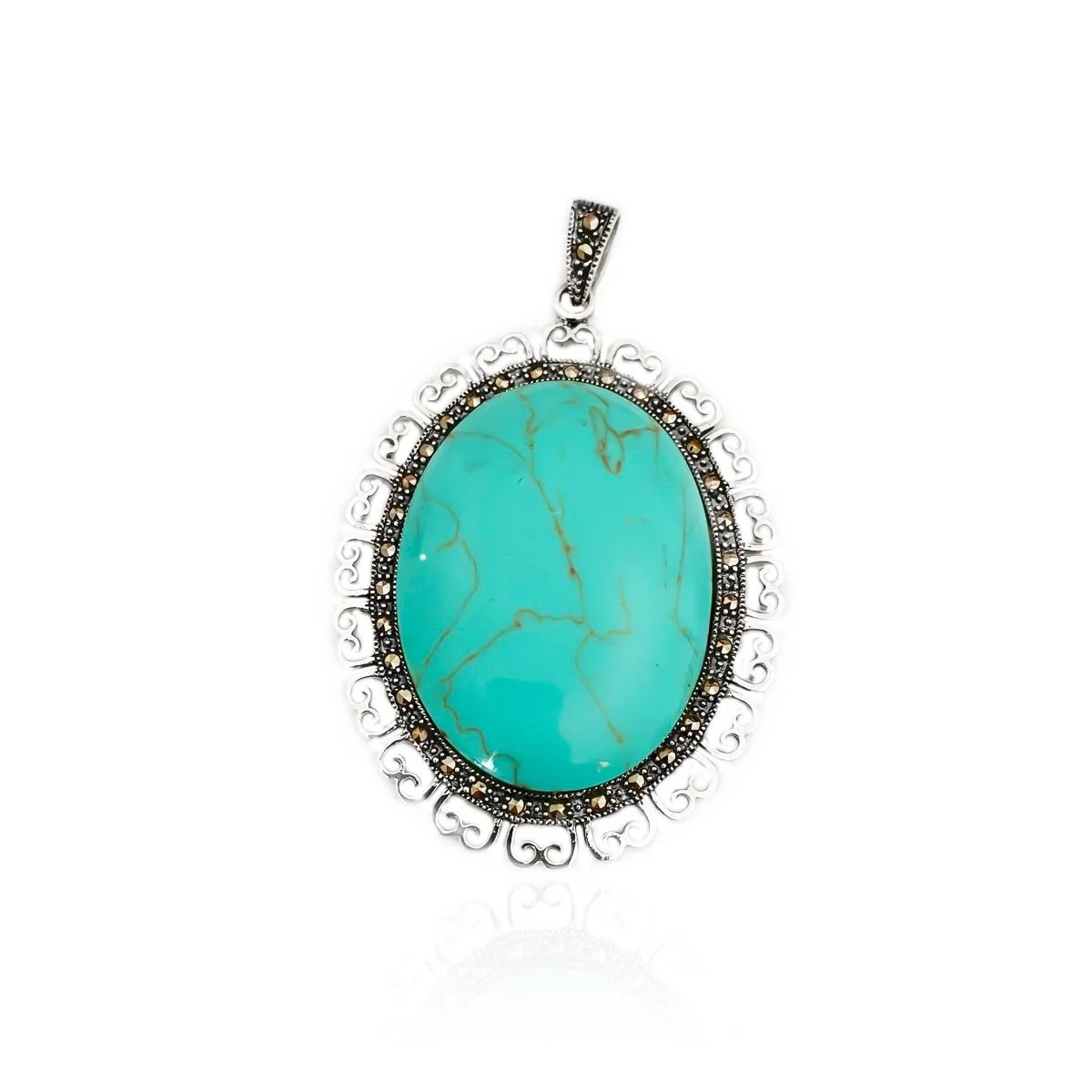 Pingente Mandala Oval Turquesa Prata 925 Verde 1