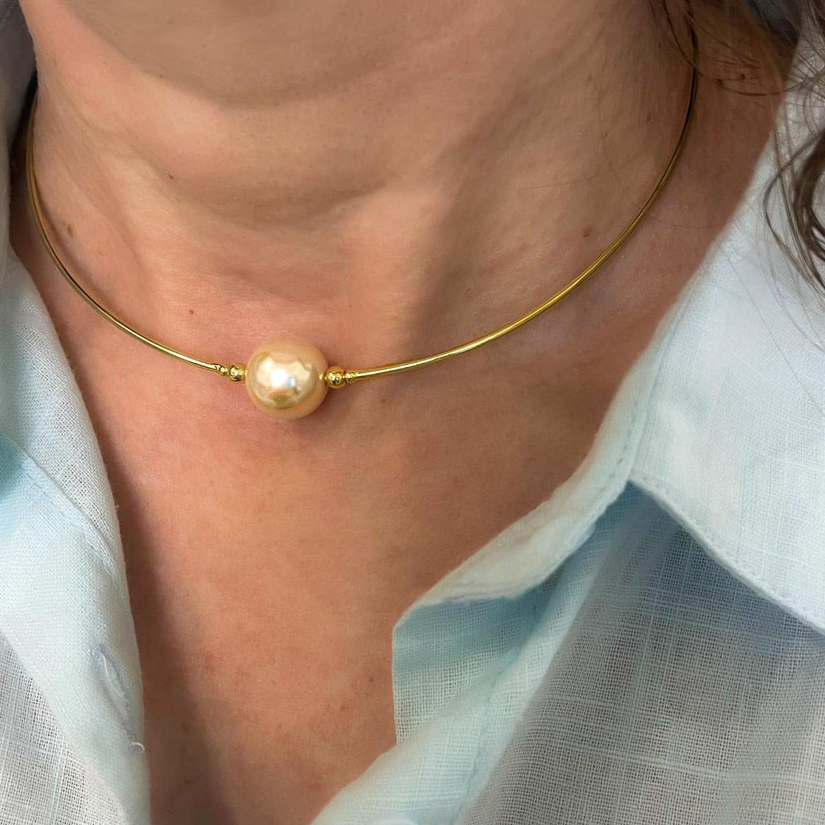Colar Aro com Perola no centro Banhada a Ouro 18k Dourado 3