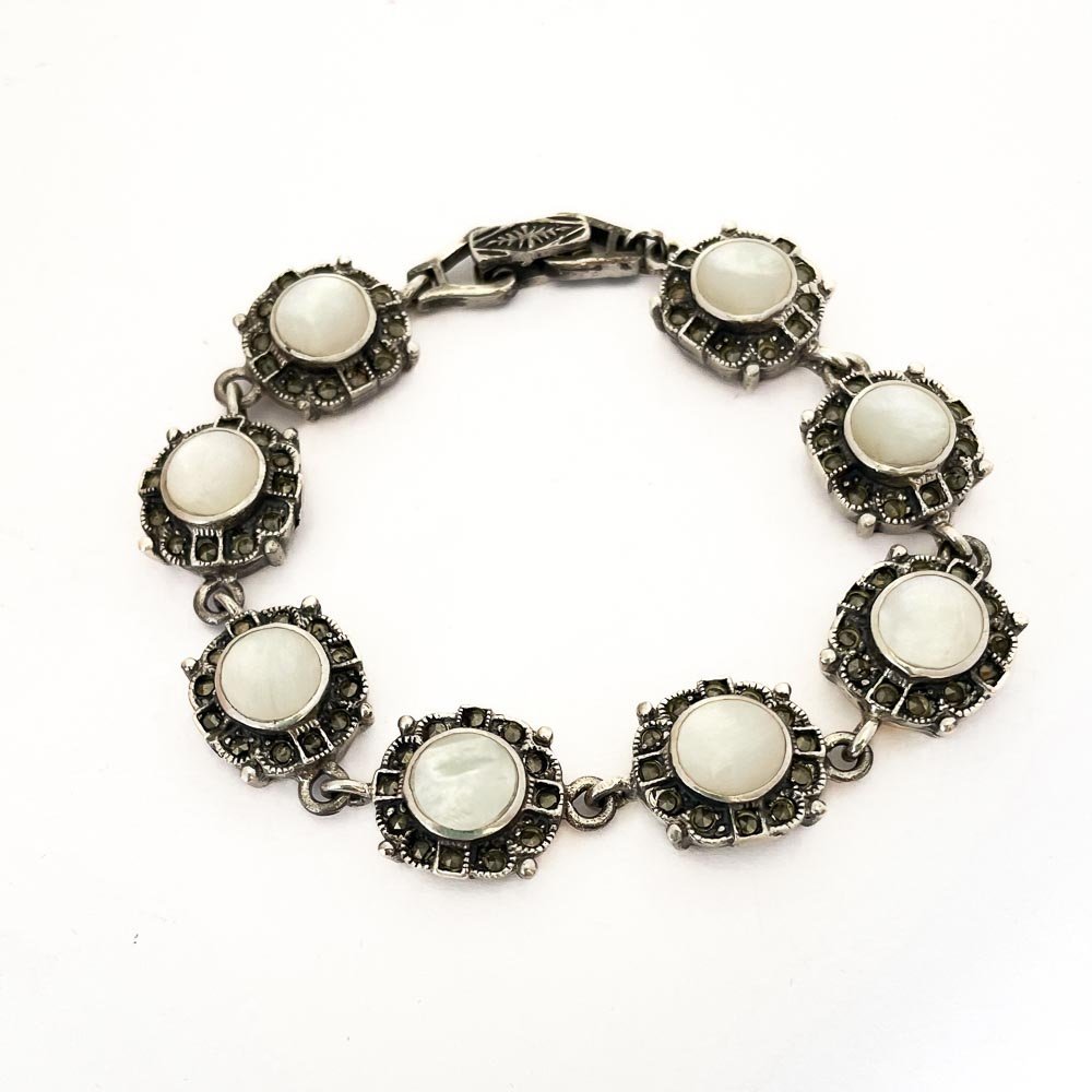 Pulseira Circulos com Madreperola e Marcassitas Prata 925 Preto 1