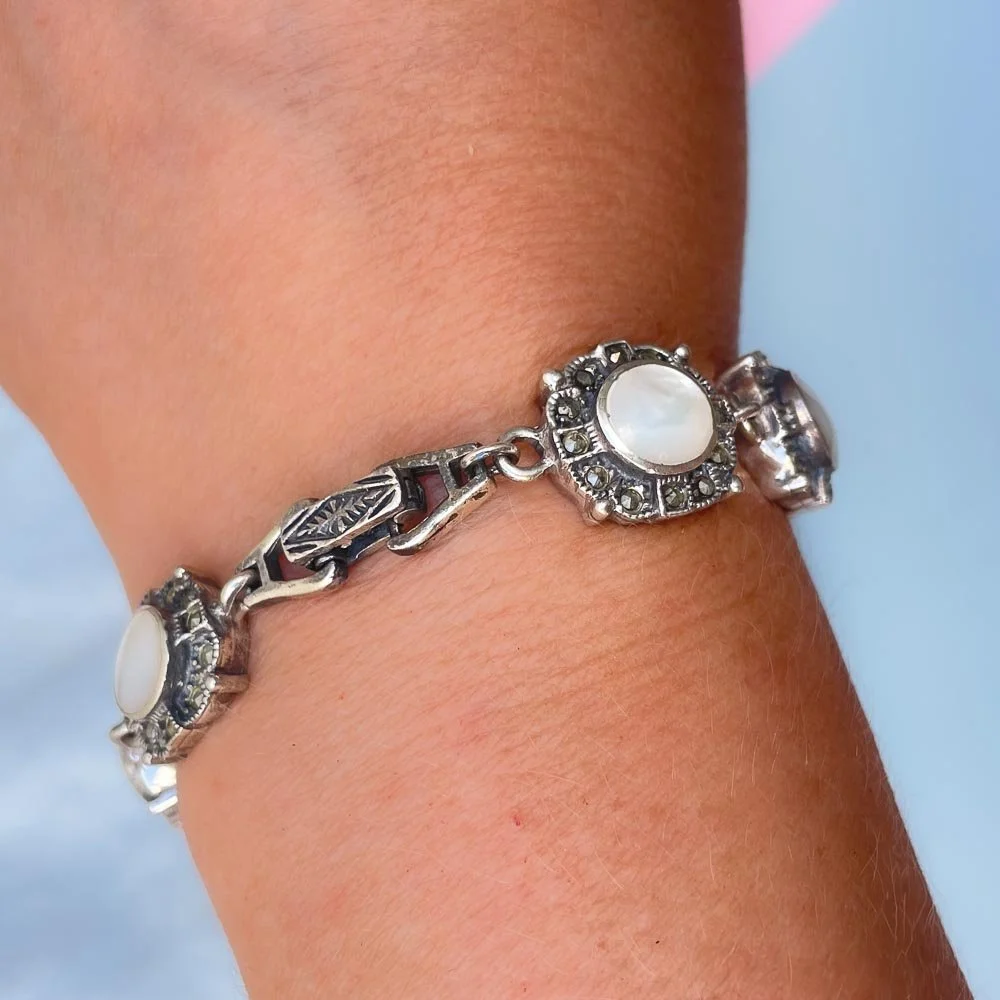 Pulseira Circulos com Madreperola e Marcassitas Prata 925 Preto 3