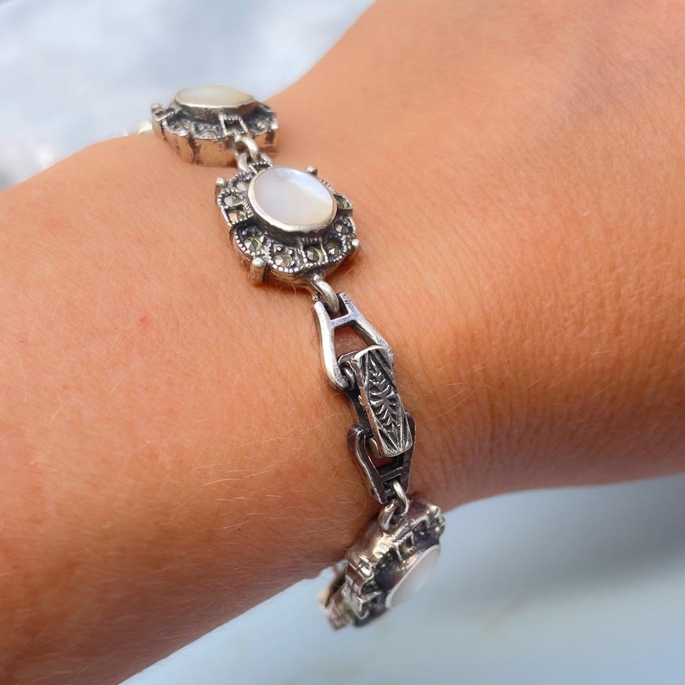 Pulseira Circulos com Madreperola e Marcassitas Prata 925 Preto 4